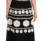 Chic Black Daisy Embroidered A-Line Midi Dress