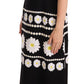 Chic Black Daisy Embroidered A-Line Midi Dress