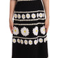 Chic Black Daisy Embroidered A-Line Midi Dress