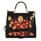 Elegant Black Brocade Shoulder Bag with Red Roses