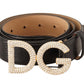 Elegant Crystal-Embellished Leather Belt