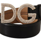 Elegant Textured Leather Crystal Belt