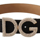 Elegant Textured Leather Crystal Belt