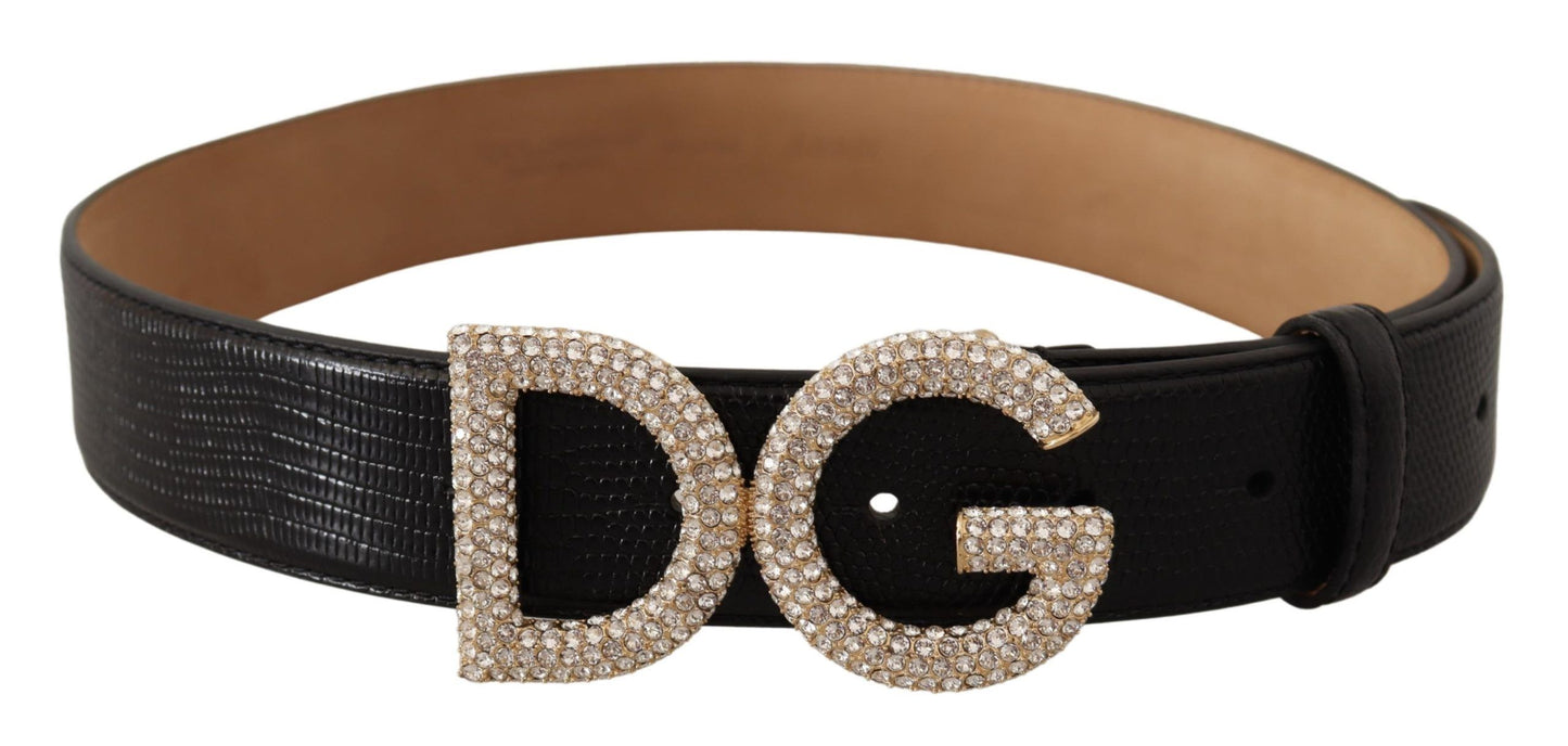 Elegant Textured Leather Crystal Belt