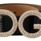 Elegant Textured Leather Crystal Belt