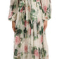 Elegant White Silk Maxi Dress with Rose Print