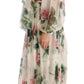 Elegant White Silk Maxi Dress with Rose Print