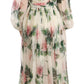 Elegant White Silk Maxi Dress with Rose Print