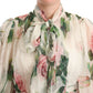 Elegant White Silk Maxi Dress with Rose Print