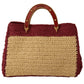 Chic Beige Raffia Tote with Maroon Accents