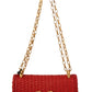 Elegant Red Wicker Shoulder Bag with Gold Chain