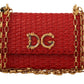 Elegant Red Wicker Shoulder Bag with Gold Chain