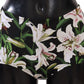 Black Lilies Print High Waist Bikini Bottom
