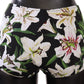 Black Lilies Print High Waist Bikini Bottom