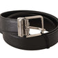 Elegant Black Leather Belt with Silver Buckle