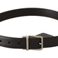 Elegant Black Leather Belt with Silver Buckle
