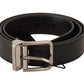 Elegant Black Leather Belt with Silver Buckle