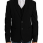 Elegant Slim Fit Black Wool Blazer and Vest Set
