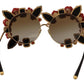 Elegant Round Metal Sunglasses with Rose Detail