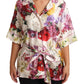 Elegant Silk Floral Pajama-Style Blouse