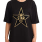 Glamorous Black Gold Motif Cotton Tee