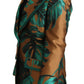 Elegant Leaf Print Silk-Blend Coat