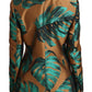 Elegant Leaf Print Silk-Blend Coat