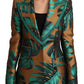 Elegant Leaf Print Silk-Blend Coat