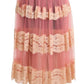 Elegant Pink High Waist Lace Midi Skirt