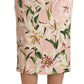 Elegant Pink Lily Print Midi Skirt