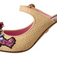 Floral Embellished Heels Sandals in Beige