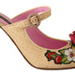 Floral Embellished Heels Sandals in Beige