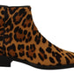 Elegant Leopard Zip-Up Leather Boots