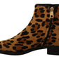 Elegant Leopard Zip-Up Leather Boots