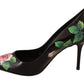 Elegant Black Rose Print Leather Pumps