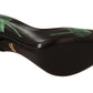 Elegant Black Rose Print Leather Pumps
