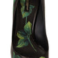 Elegant Black Rose Print Leather Pumps