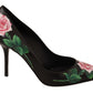 Elegant Black Rose Print Leather Pumps