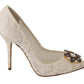Elegant White Lace Heels with Crystal Embellishments