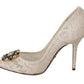 Elegant White Lace Heels with Crystal Embellishments