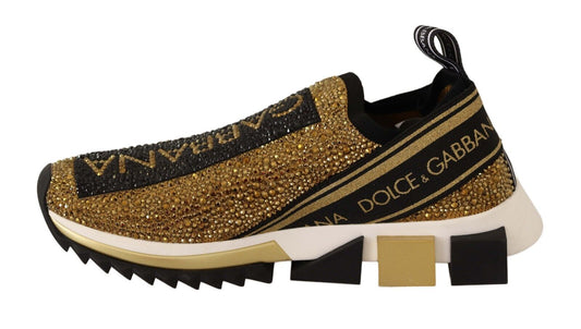 Elegant Gold-Tone Crystal Embellished Sneakers