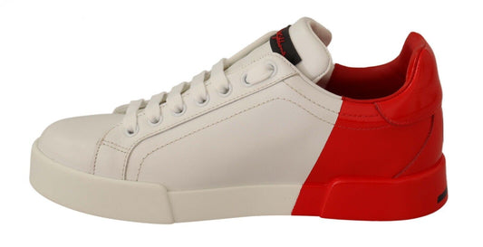 Elegant Portofino Leather Sneakers - Chic White and Red