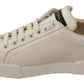 Elegant White and Gold Leather Sneakers