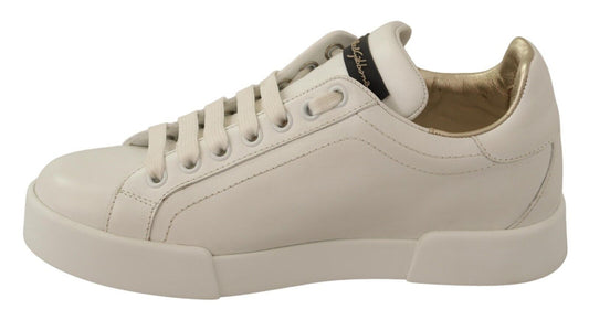 Elegant White and Gold Leather Sneakers