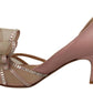 Elegant Pink Satin Crystal Bow Heels