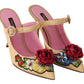 Floral Embellished Heels Sandals in Beige