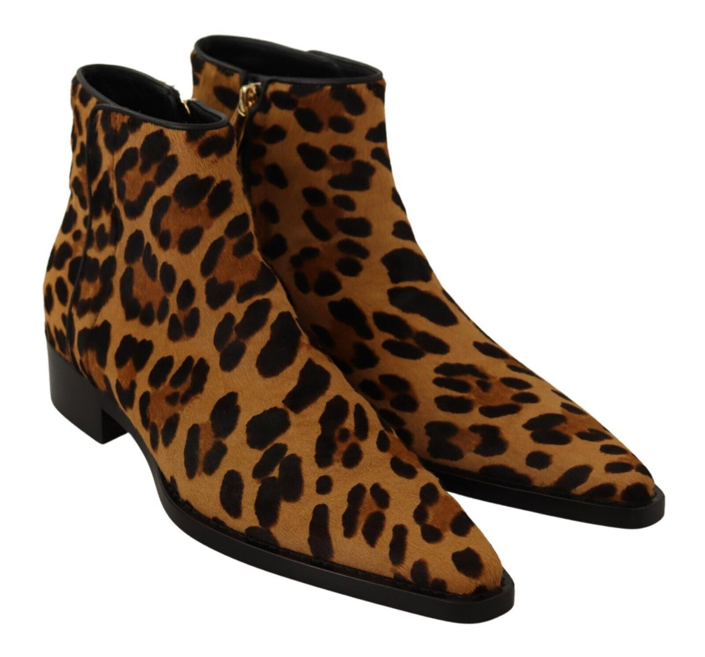 Elegant Leopard Zip-Up Leather Boots