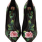 Elegant Black Rose Print Leather Pumps