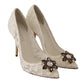 Elegant White Lace Heels with Crystal Embellishments