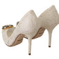 Elegant White Lace Heels with Crystal Embellishments